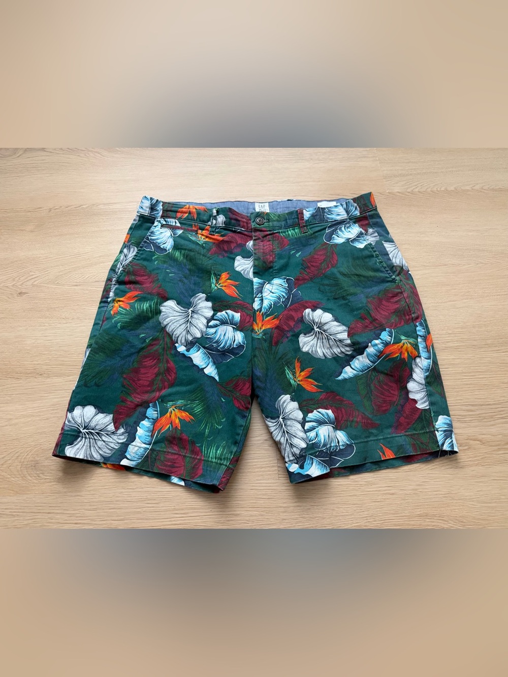 Gap For Good Mens 34 Floral Summer Pattern Stretch Short Zip Pocket Cotton Blend